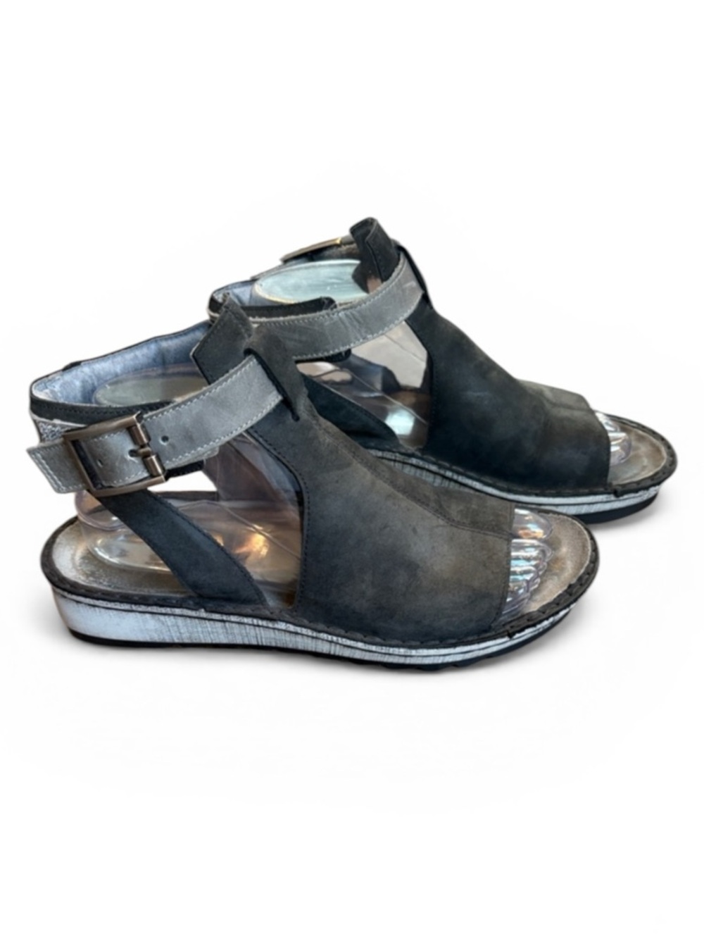 Naot Verbena Black Leather Ankle Strap  Wedge Sandals Womens 38 (US 7-7.5)